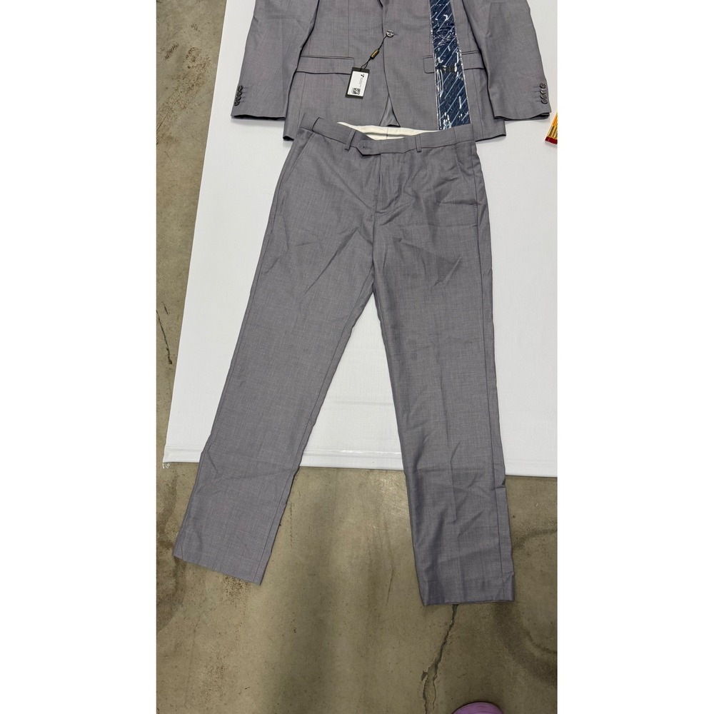 Cooper & Nelson Mens 2 Piece Suit with Tie Grey 40R Medium Blazer Trousers NEW - Picture 3 of 14